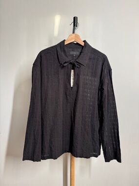 Zara Charcoal Textured Tie-Front Tunic